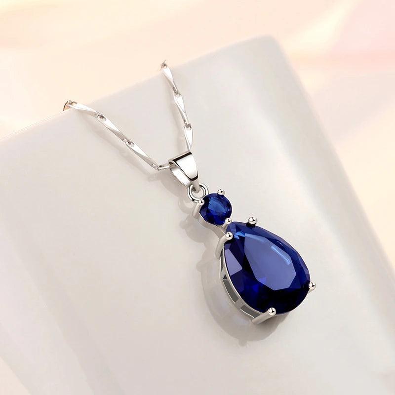 925 Silver Women Necklace with Zircon Gemstone Pendant