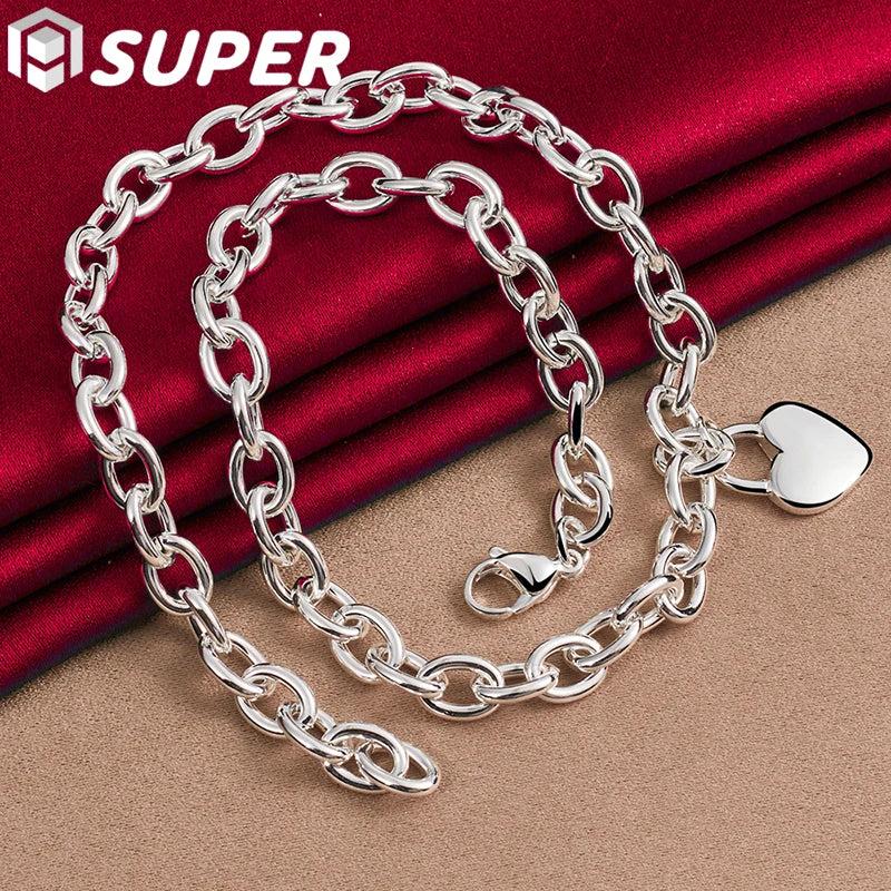 Sterling Silver Heart Lock Pendant Necklace 18 Inch Chain