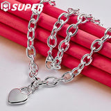 Sterling Silver Heart Lock Pendant Necklace 18 Inch Chain