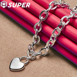 Sterling Silver Heart Lock Pendant Necklace 18 Inch Chain