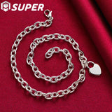 Sterling Silver Heart Lock Pendant Necklace 18 Inch Chain