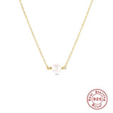 Silver Thin Chain Pearl Necklace Pendant Women's Jewelry
