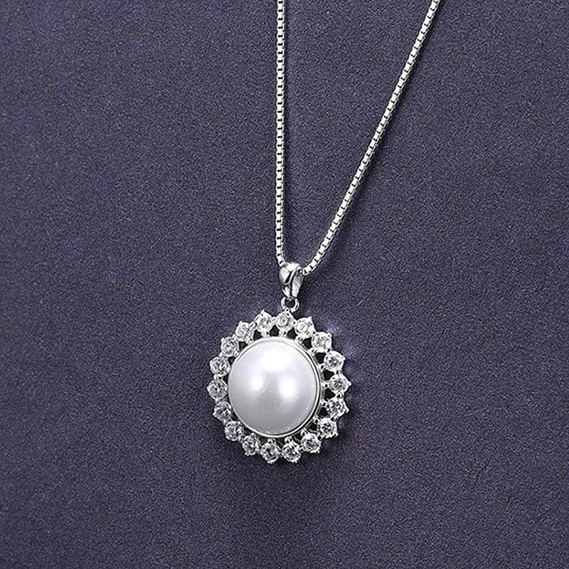 925 Silver Necklace 10mm Pearl Zircon Pendant