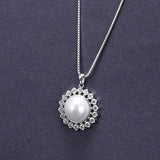 925 Silver Necklace 10mm Pearl Zircon Pendant