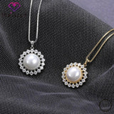 925 Silver Necklace 10mm Pearl Zircon Pendant