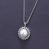 925 Silver Necklace 10mm Pearl Zircon Pendant