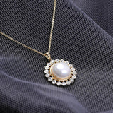 925 Silver Necklace 10mm Pearl Zircon Pendant