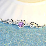 925 Silver Angel Wing Zircon Necklace Purple Heart Pendant