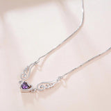925 Silver Angel Wing Zircon Necklace Purple Heart Pendant
