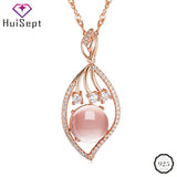 925 Silver Necklace Rose Quartz Zircon Pendant Women Party Gift