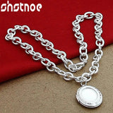 925 Silver Oval Photo Frame Pendant Necklace 18 Inch Chain for Women