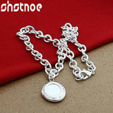 925 Silver Oval Photo Frame Pendant Necklace 18 Inch Chain for Women