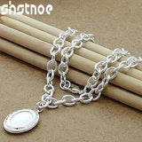 925 Silver Oval Photo Frame Pendant Necklace 18 Inch Chain for Women