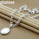 925 Silver Oval Photo Frame Pendant Necklace 18 Inch Chain for Women
