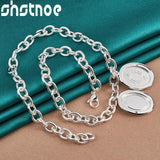 925 Silver Oval Photo Frame Pendant Necklace 18 Inch Chain for Women