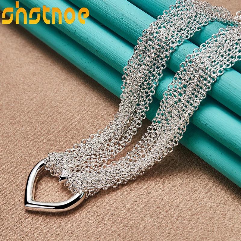 925 Silver Heart Pendant Necklace 18 Inch Chain for Women Men