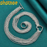 925 Silver Heart Pendant Necklace 18 Inch Chain for Women Men