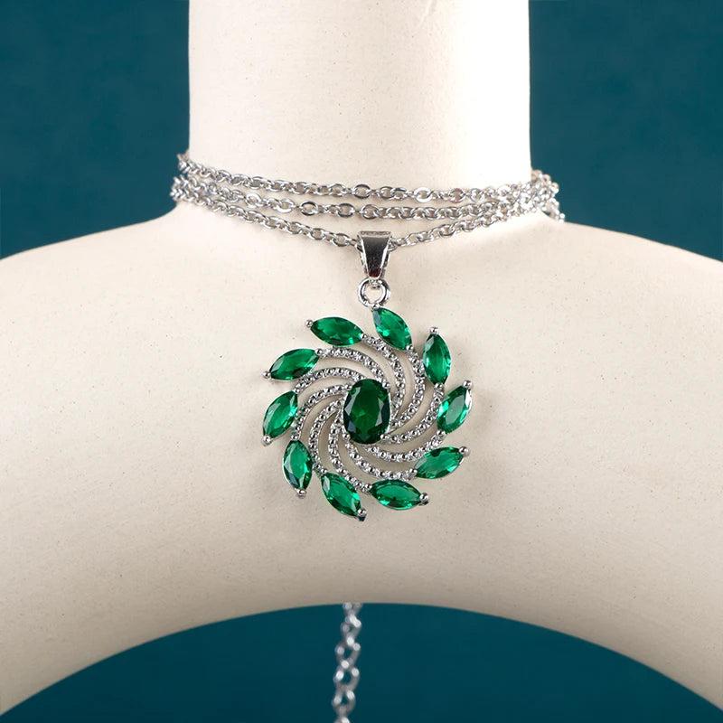 Silver Pendant Necklace Fine Jewelry Green Red Zircon Clavicle Chain