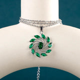 Silver Pendant Necklace Fine Jewelry Green Red Zircon Clavicle Chain