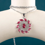 Silver Pendant Necklace Fine Jewelry Green Red Zircon Clavicle Chain