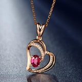 925 Silver Necklace with Ruby Zircon Heart Pendant for Women