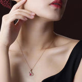 925 Silver Necklace with Ruby Zircon Heart Pendant for Women