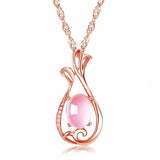 925 Silver Rose Quartz Zircon Flower Pendant Necklace for Women