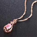 925 Silver Rose Quartz Zircon Flower Pendant Necklace for Women