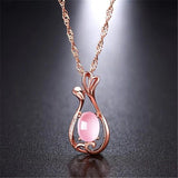 925 Silver Rose Quartz Zircon Flower Pendant Necklace for Women