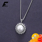 925 Silver Necklace with Pearl Zircon Pendant