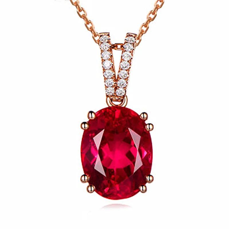 Vintage 925 Silver Necklace Oval Ruby Zircon Pendant