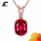 Vintage 925 Silver Necklace Oval Ruby Zircon Pendant