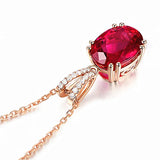 Vintage 925 Silver Necklace Oval Ruby Zircon Pendant