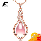 925 Silver Women Necklace Water Drop Rose Quartz Pendant