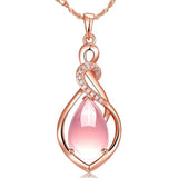 925 Silver Women Necklace Water Drop Rose Quartz Pendant
