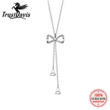 TrustDavis 925 Silver Bowknot Tassels Chain CZ Necklace For Women
