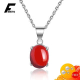 Vintage Oval Ruby Gemstone Pendant 925 Silver Necklace