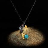 Vintage Jewelry Branch Leaves Inlaid Turquoise Pendant Necklace