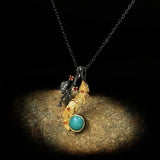 Vintage Jewelry Branch Leaves Inlaid Turquoise Pendant Necklace
