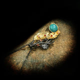 Vintage Jewelry Branch Leaves Inlaid Turquoise Pendant Necklace