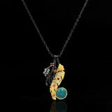 Vintage Jewelry Branch Leaves Inlaid Turquoise Pendant Necklace