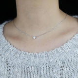 925 Silver Sparking CZ Round Charm Necklace for Women Wedding