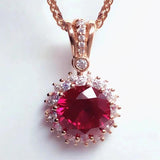 Purple Ruby Flower Necklace 14K Rose Pendant Ladies Wedding Jewelry
