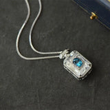 Sapphire Perfume Bottle Pendant Necklace High-End Silver Jewelry
