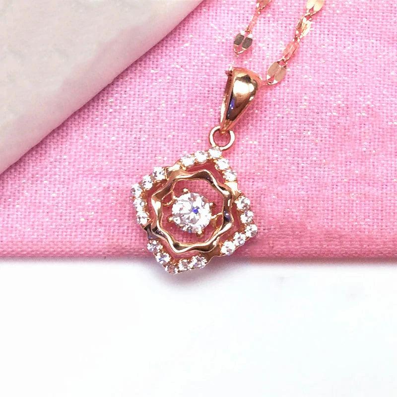 Purple Crystal Chain Necklace with 14K Rose Charm