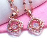 Purple Crystal Chain Necklace with 14K Rose Charm