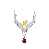 925 Silver Angel Feather Pendant Necklace Red Zircon Vintage Necklaces