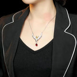 925 Silver Angel Feather Pendant Necklace Red Zircon Vintage Necklaces