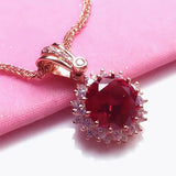 Purple Ruby Flower Necklace 14K Rose Pendant Wedding Jewelry