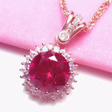 Purple Ruby Flower Necklace 14K Rose Pendant Wedding Jewelry